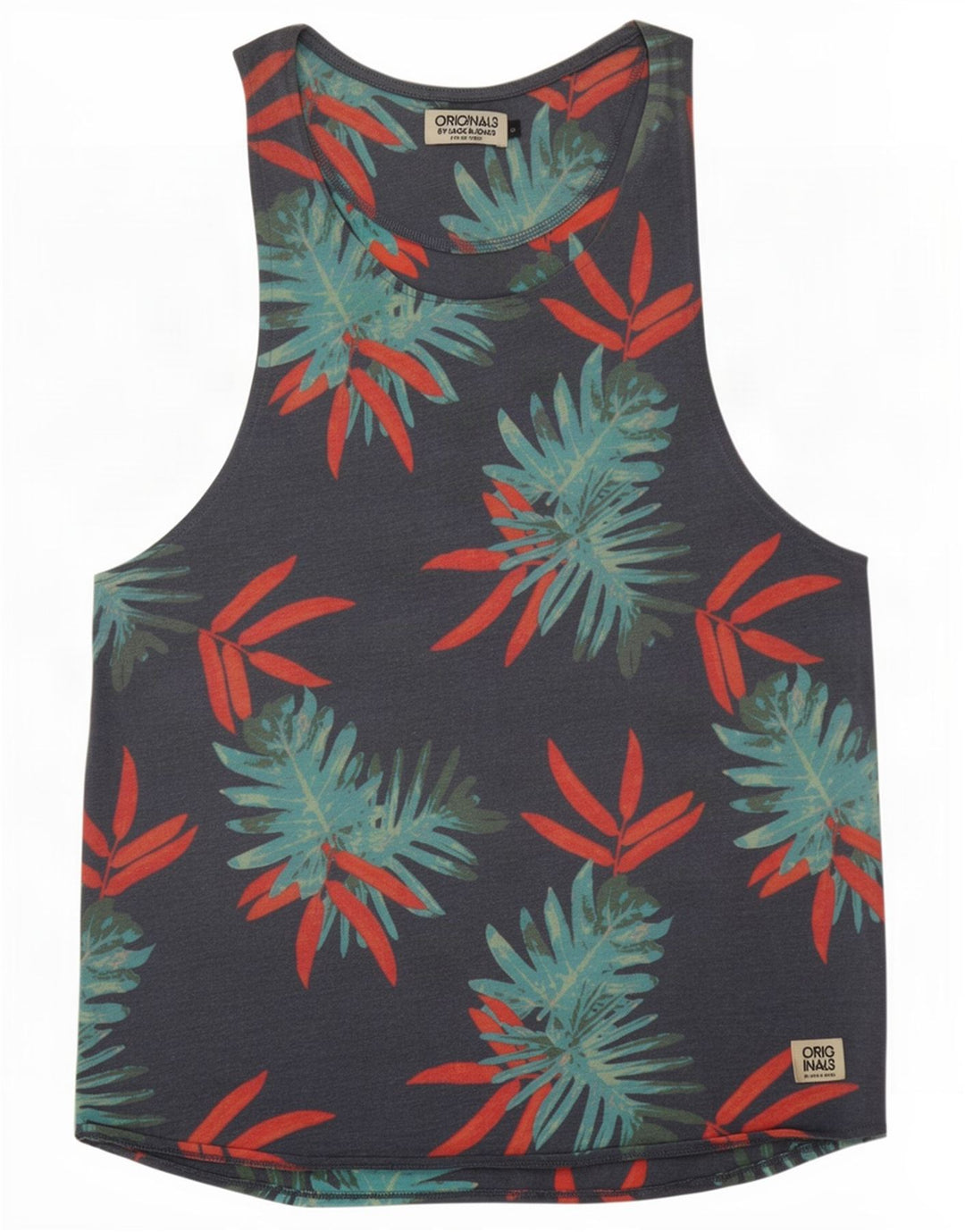 Jack & Jones Herren-Trägershirt, klein, Marineblau mit Blumenmuster