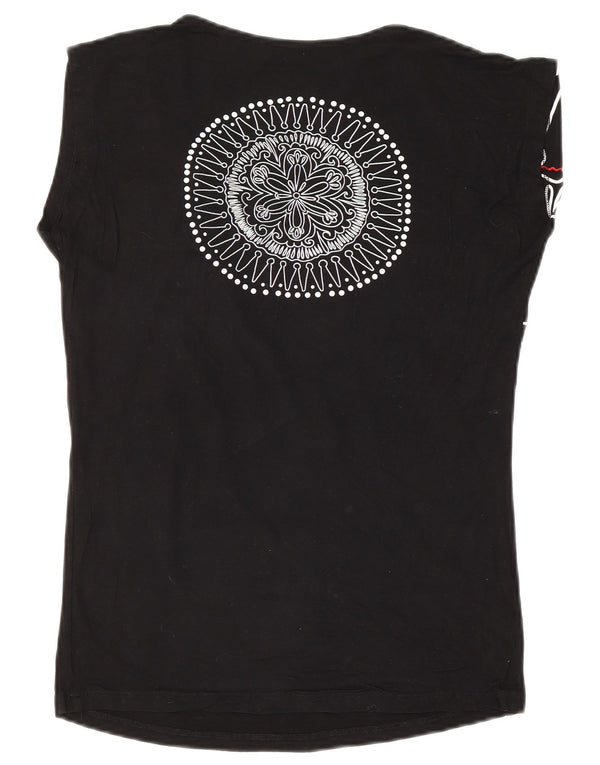 Desigual Damen Grafik T-Shirt Top UK 12 Medium Schwarz Paisley