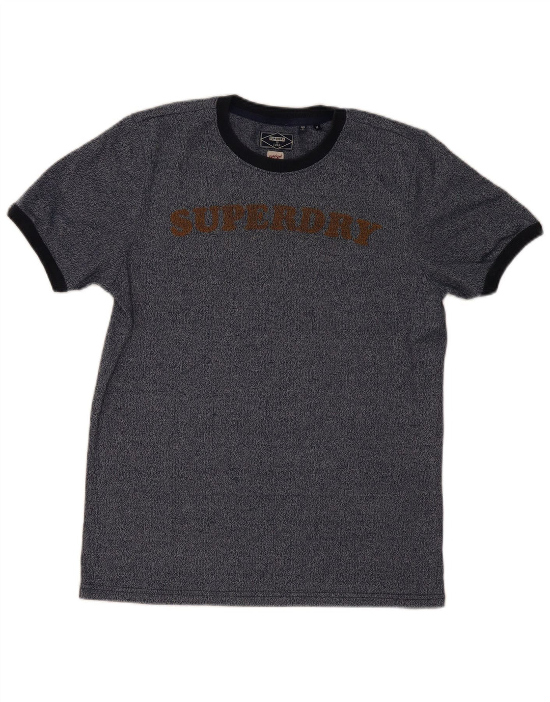SUPERDRY Grafisches T-Shirt-Oberteil für Herren aus mittelblau gesprenkelter Baumwolle