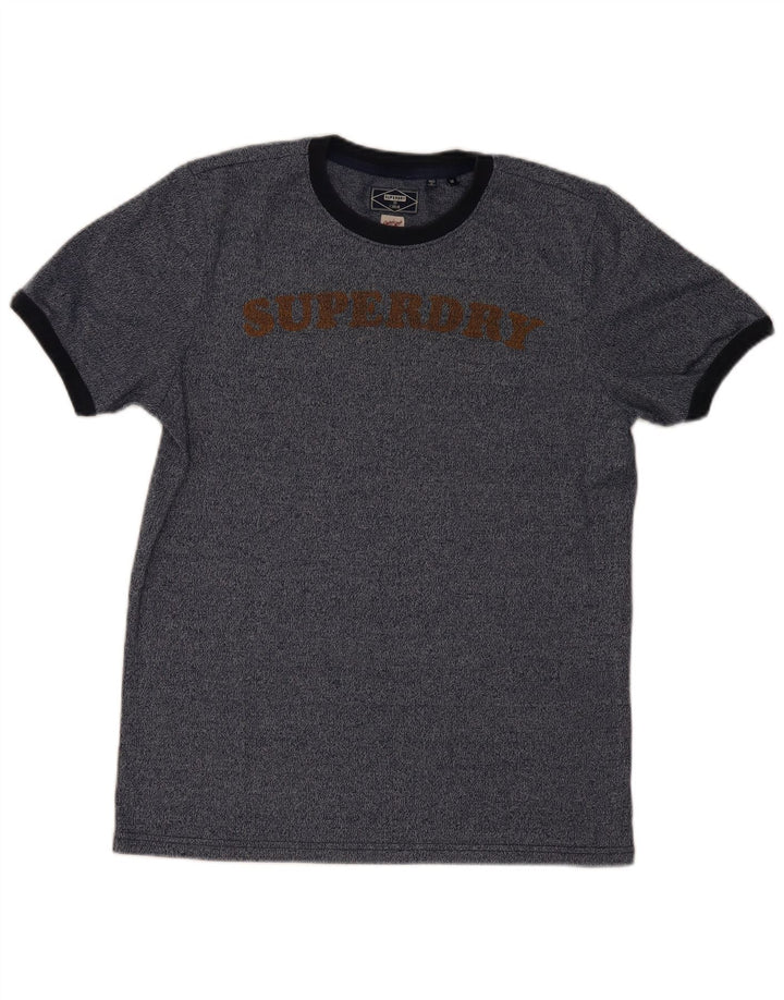 SUPERDRY Grafisches T-Shirt-Oberteil für Herren aus mittelblau gesprenkelter Baumwolle