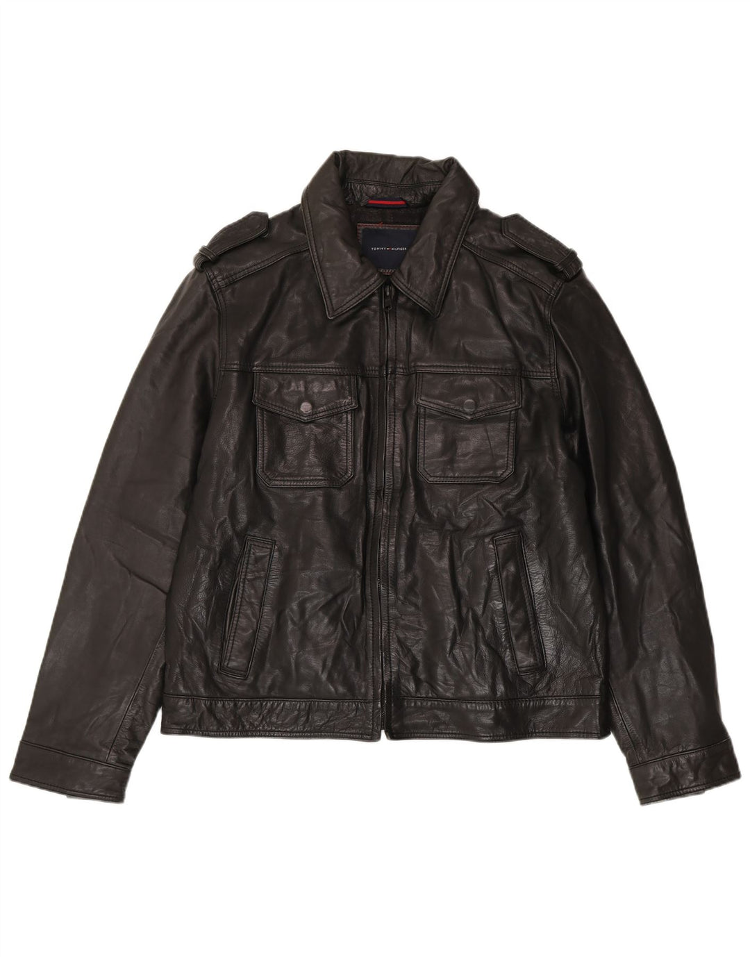 Tommy Hilfiger Herren Militärlederjacke UK 40 Large Schwarz