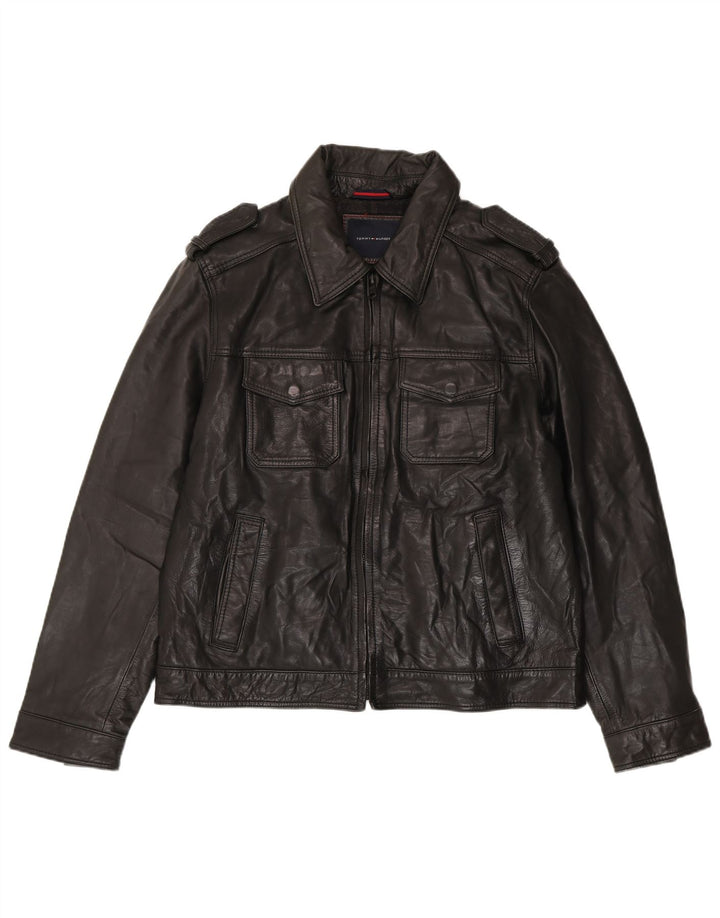 Tommy Hilfiger Herren Militärlederjacke UK 40 Large Schwarz