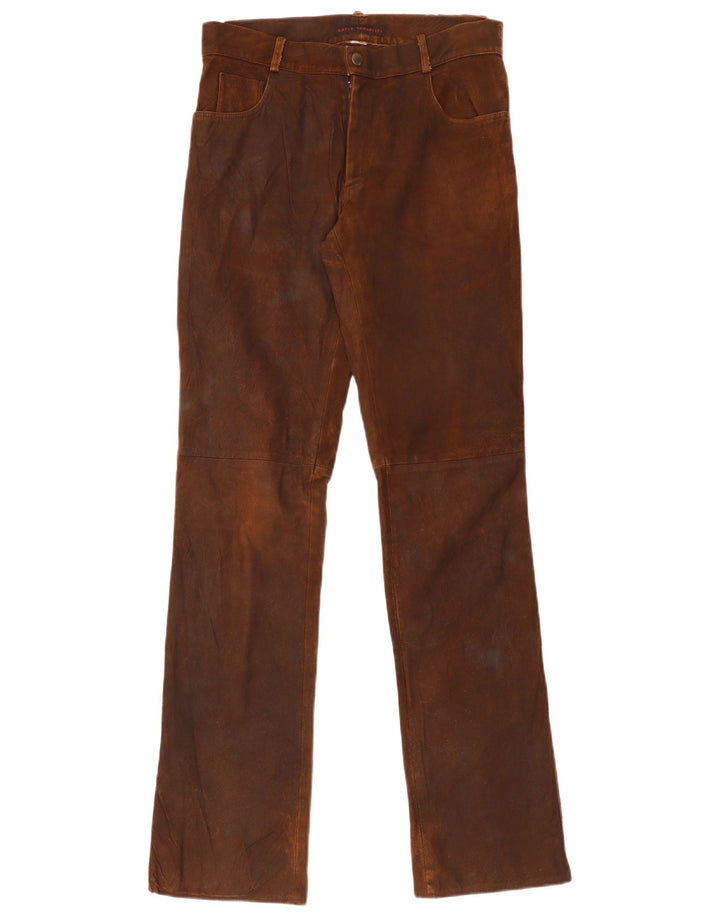 Vintage Damen Gerade Lederhose W30 L35 Braun