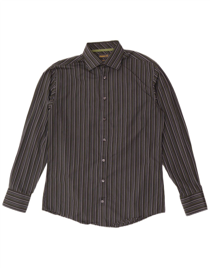 Ted Baker Herrenhemd Größe 39 15 1/2 mittelgraue Nadelstreifen-Baumwolle