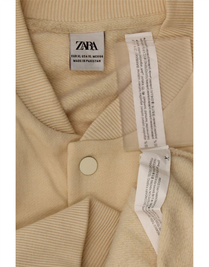 Zara Herren Varsity Jacke UK 42 XL Beige Baumwolle