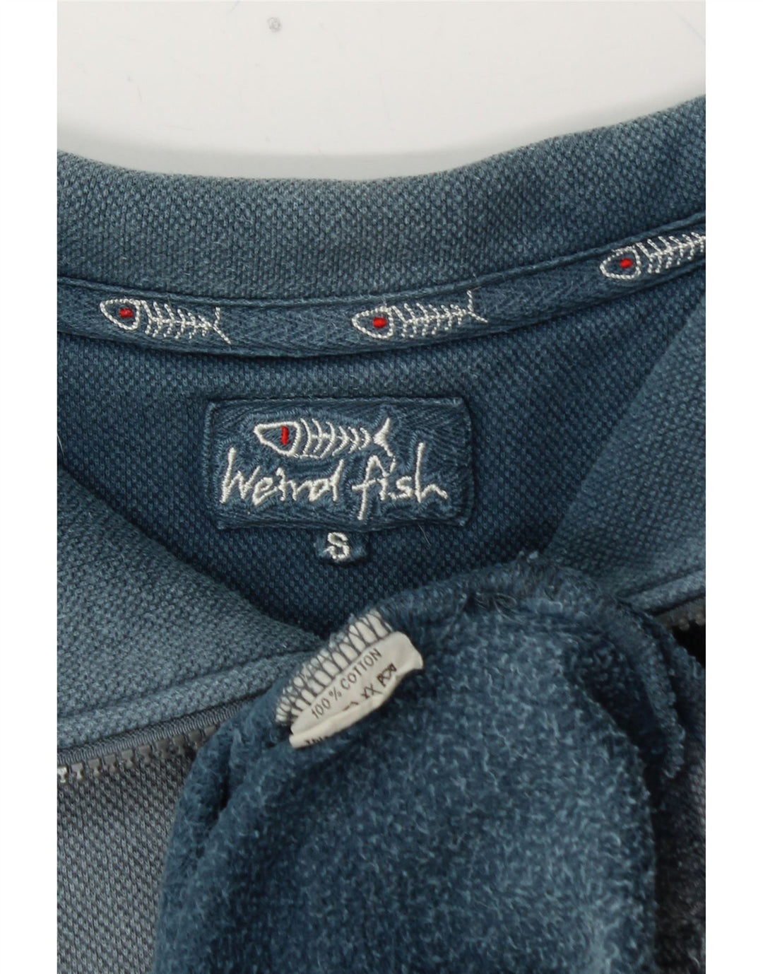 WEIRD FISH Herren-Sweatshirt mit Reißverschluss am Hals, klein, aus blauer Baumwolle