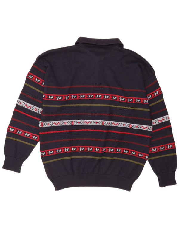 Vintage Herren Rollkragenpullover XL Marineblau gestreifte Wolle