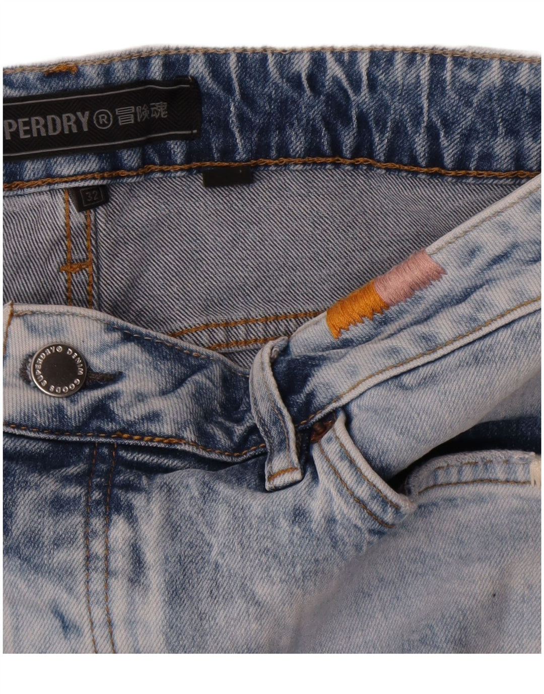 Superdry Damen Distressed Denim Hot Pants W32 Große blaue Baumwolle