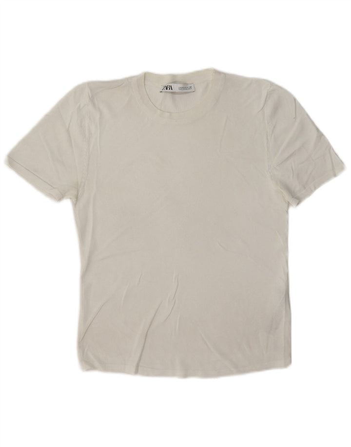 Zara Damen T-Shirt Top UK 12 Mittelweiße Viskose