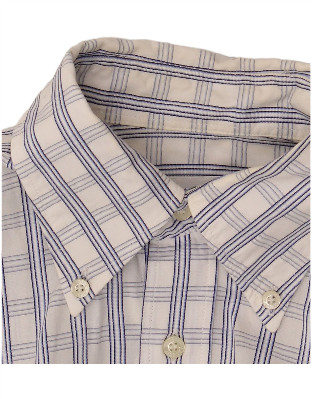 Lacoste Herren-Kurzarmhemd, Größe 39, mittelweiß, kariert, Baumwolle