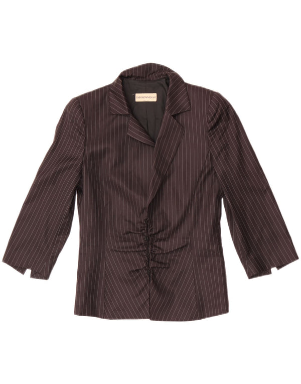 Emporio Armani Damen 3/4-Ärmel-Hemdbluse IT 38 XS Schwarze Nadelstreifenwolle