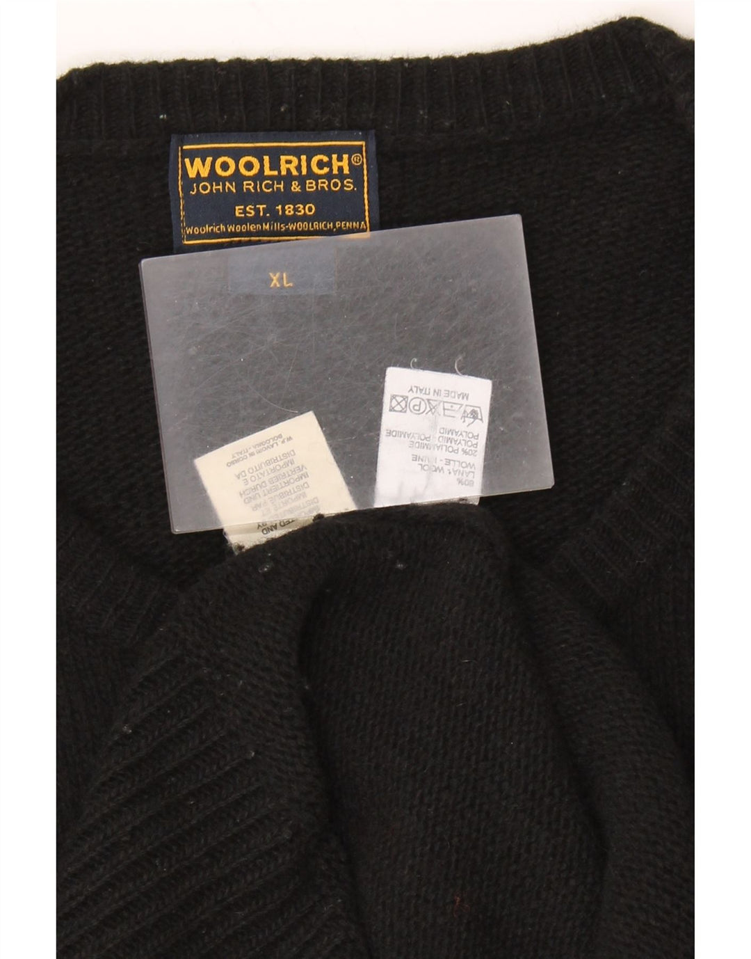 Woolrich Herren-Pullover mit grafischem Rundhalsausschnitt, XL, schwarze Wolle