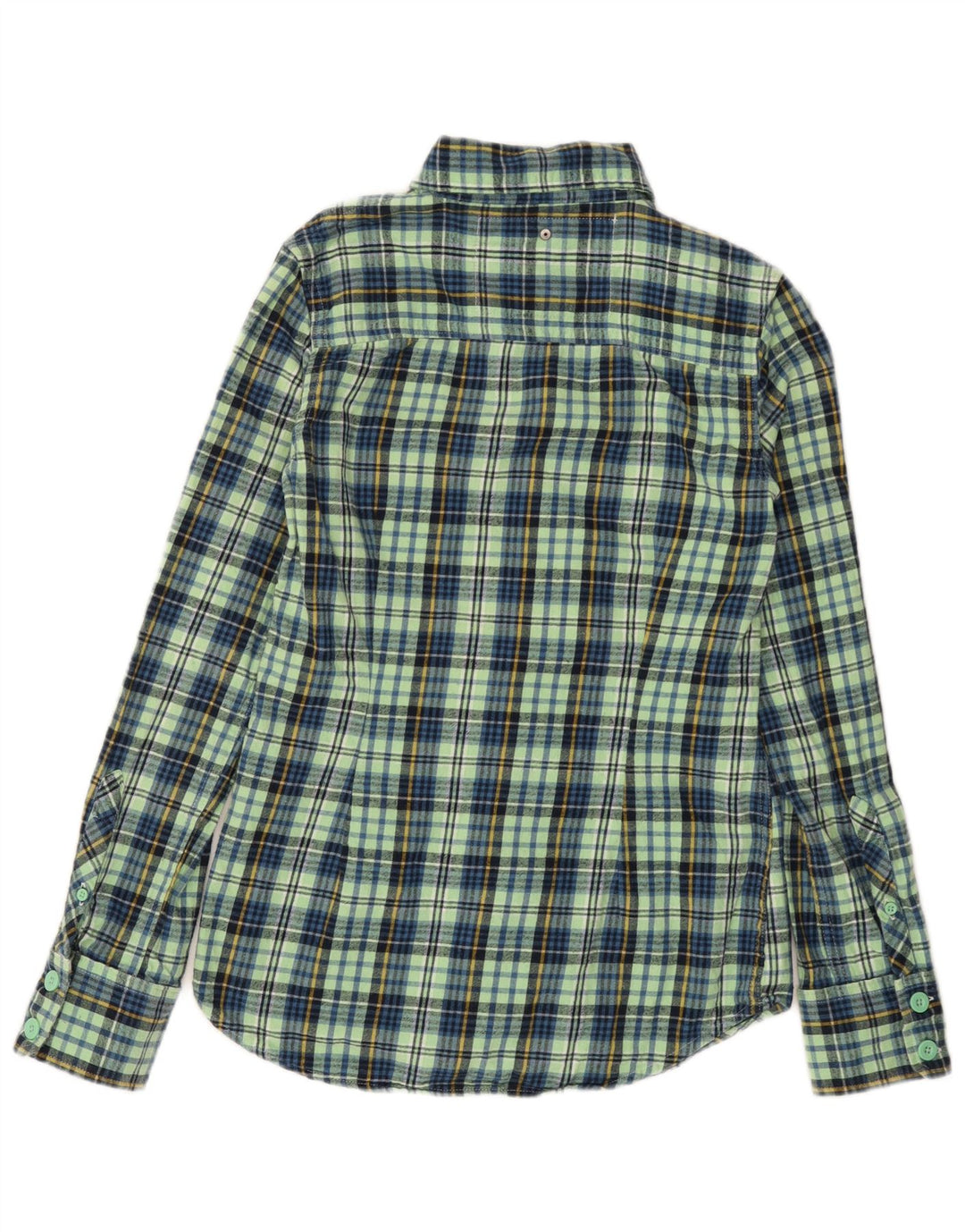 SUPERDRY Damen-Flanellhemd, UK 10, klein, türkisfarbene Karo-Baumwolle