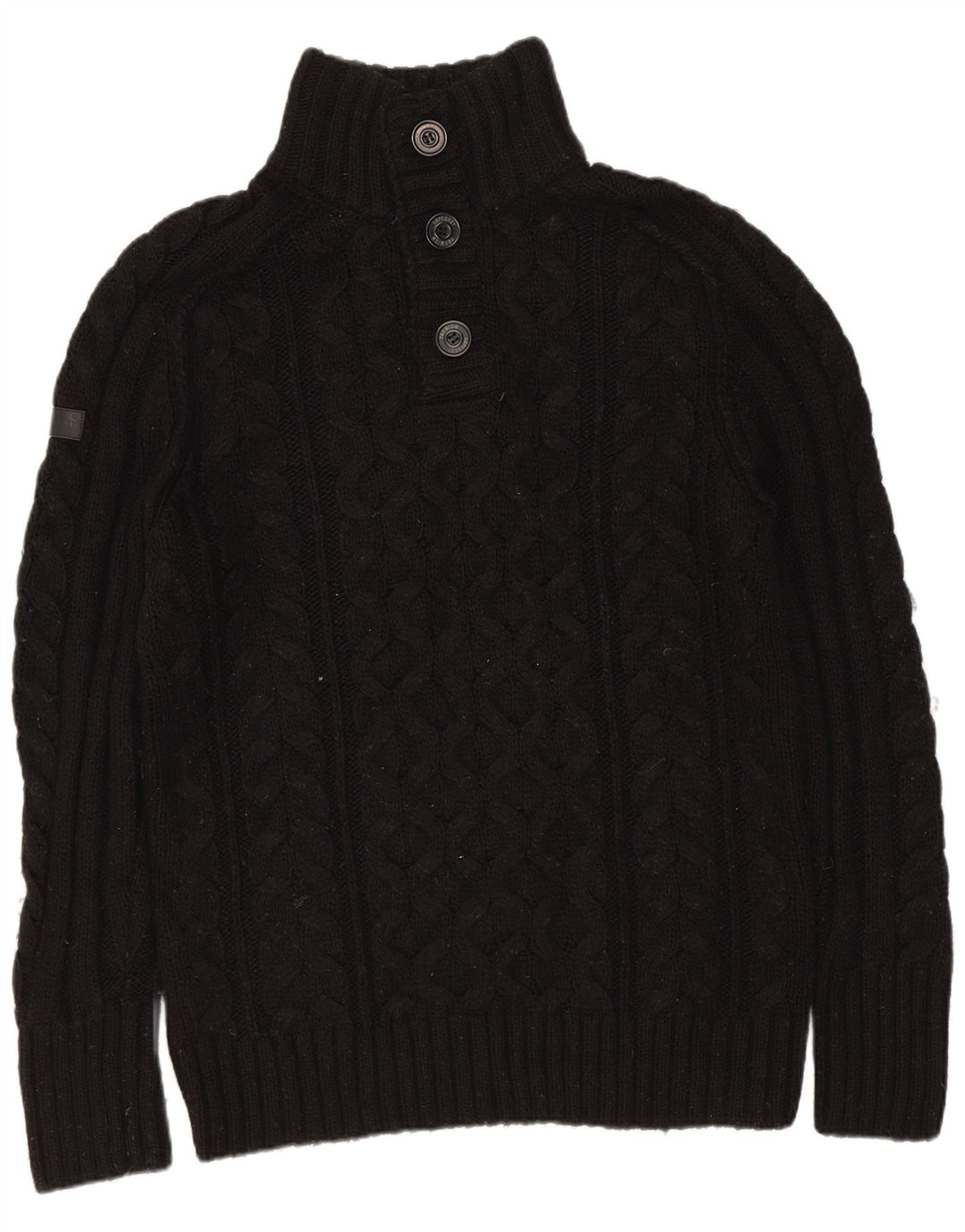 Superdry Herren-Pullover mit Knopfkragen, groß, aus schwarzem Acryl