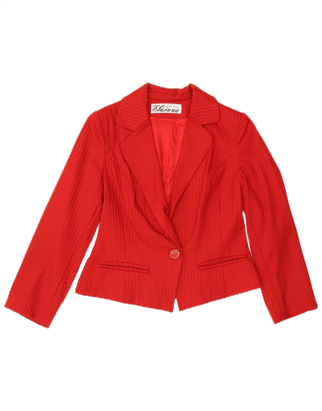 Vintage Damen Crop 1 Knopf Blazer Jacke UK 14 Mittelrote Nadelstreifen