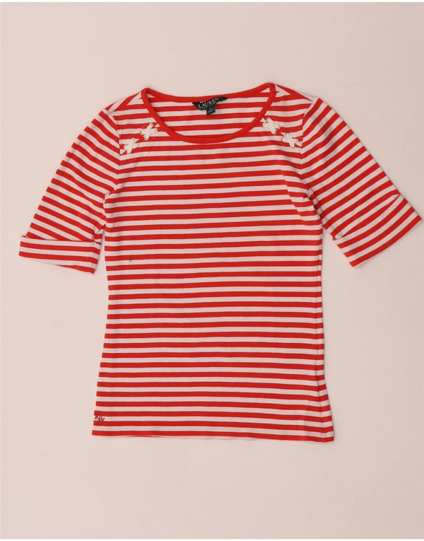 Ralph Lauren Damen T-Shirt Top UK 12 Mittelrot gestreift Baumwolle Nautisch