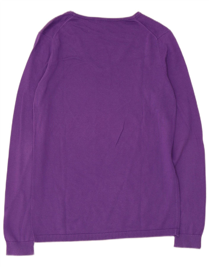 Lacoste Damen-Pullover mit V-Ausschnitt, Größe 40, mittelviolette Baumwolle