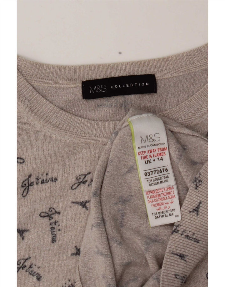 Marks & Spencer Damen Pullover mit grafischem U-Boot-Ausschnitt, Gr. 14, Mittelgrau
