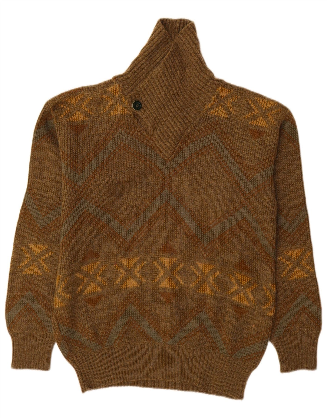 Vintage Herren Schalhalspullover IT 48 Medium Khaki Geometrisch