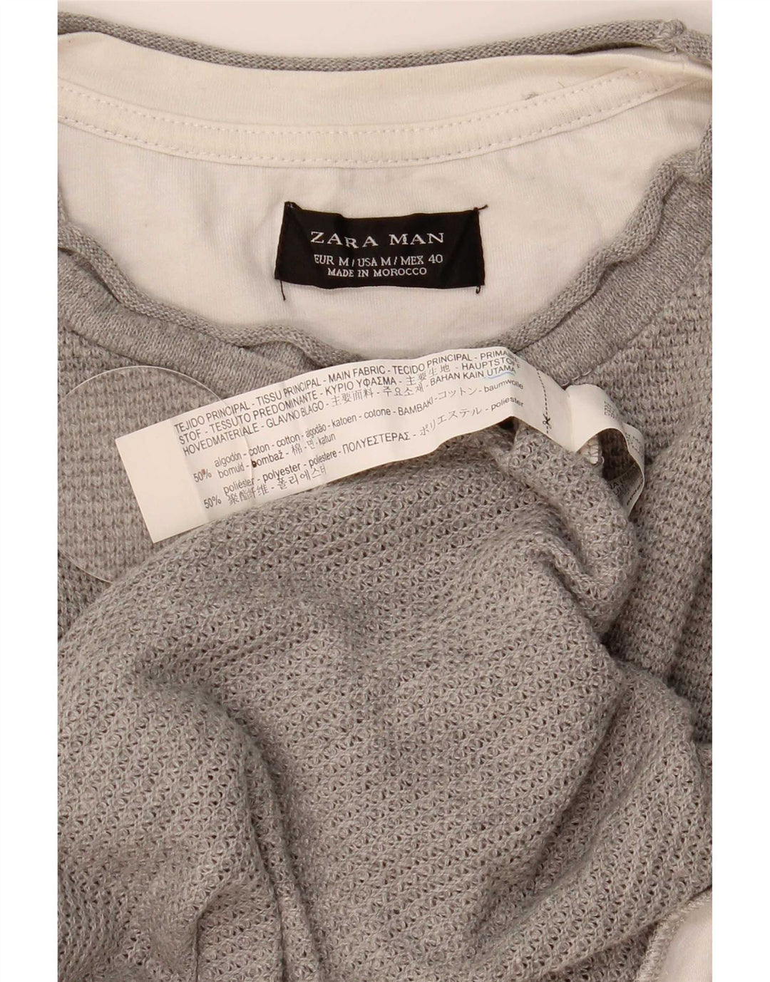 Zara Herren T-Shirt Oberteil Mittelgrau Baumwolle