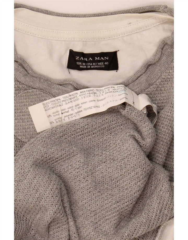 Zara Herren T-Shirt Oberteil Mittelgrau Baumwolle