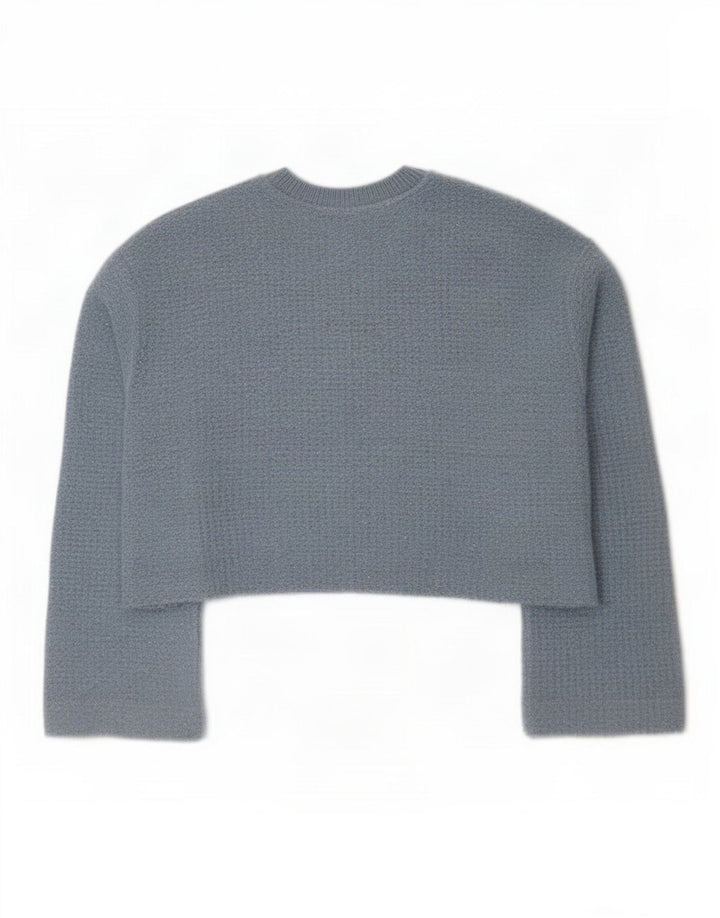 Zara Damen Crop Crew Neck Pullover Pullover UK 14 Mittelblaues Polyester