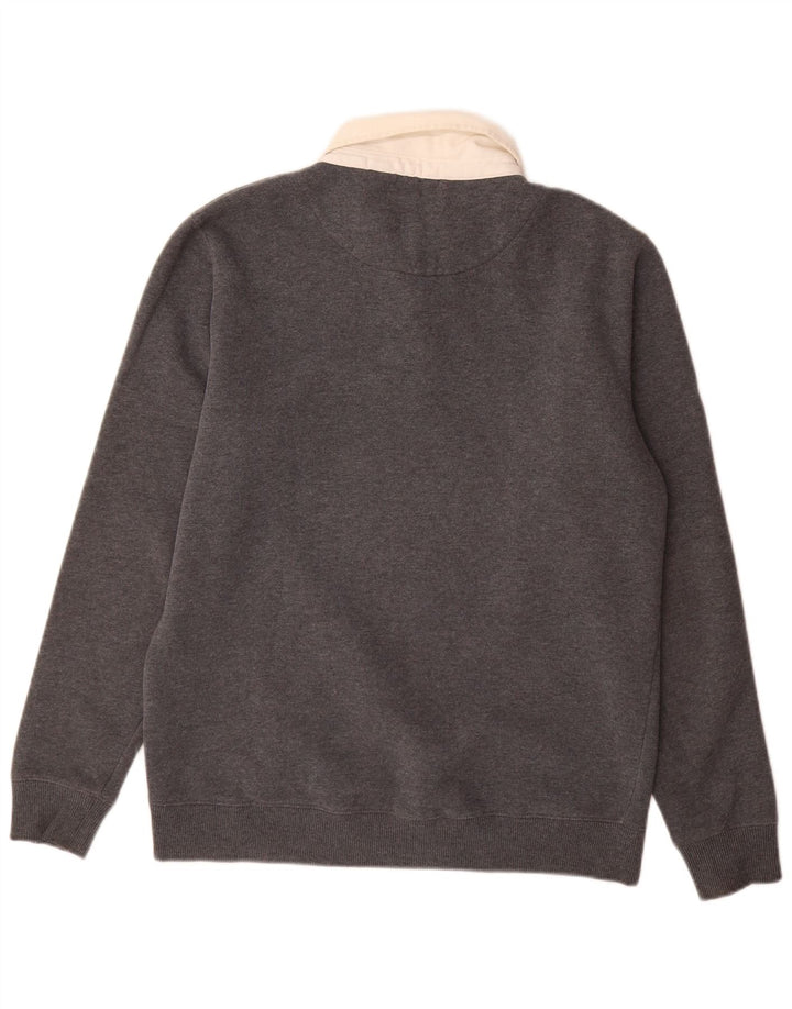 Superdry Herren-Sweatshirt mit Polokragen, Größe L, aus grauer Baumwolle