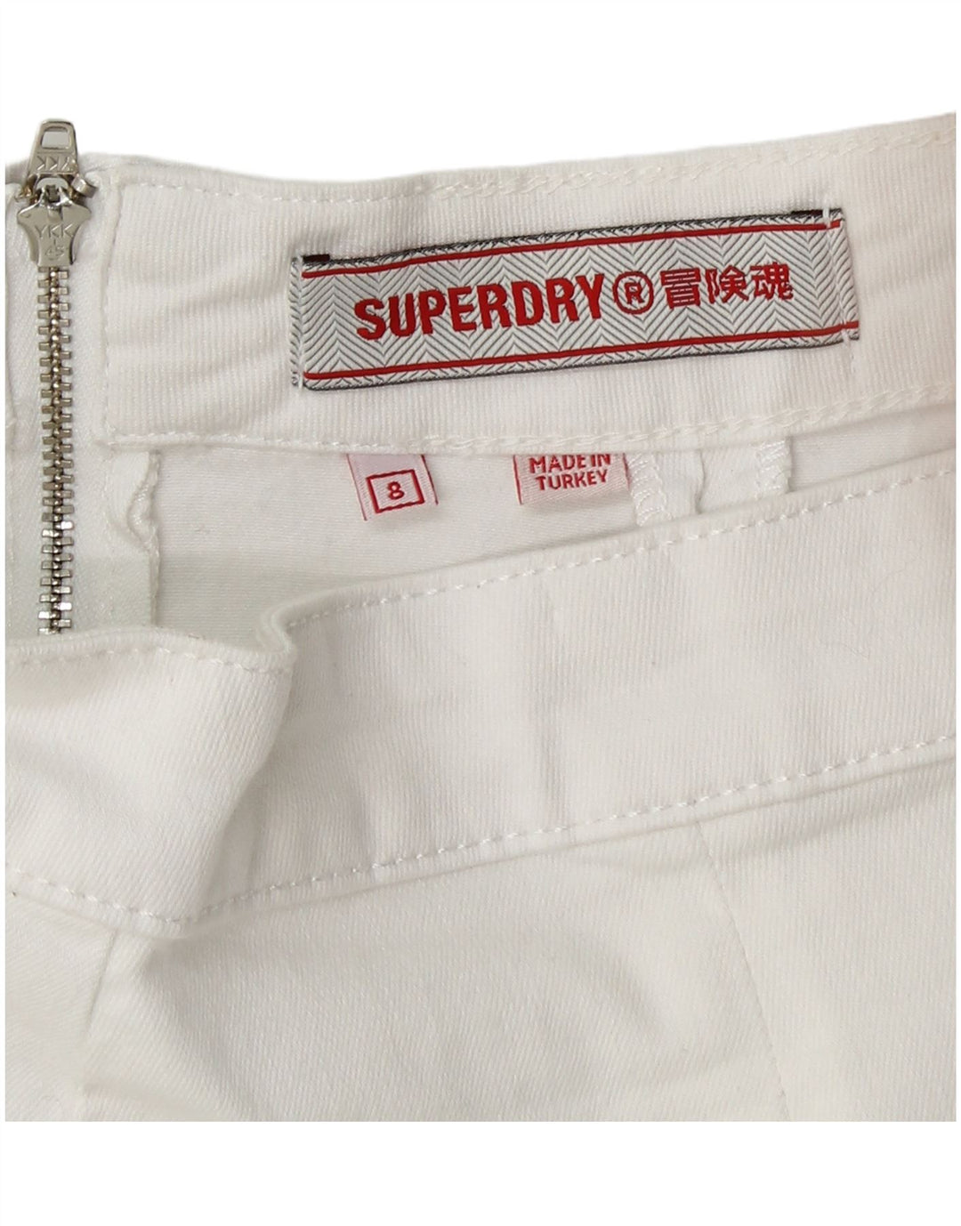 SUPERDRY Damen Minirock UK 8 Small W26 Weiße Baumwolle