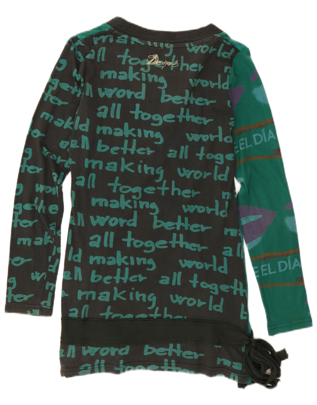 Desigual Damen-Tunika-Oberteil mit abstraktem Muster, UK-Größe 14, mittelgrüne Baumwolle