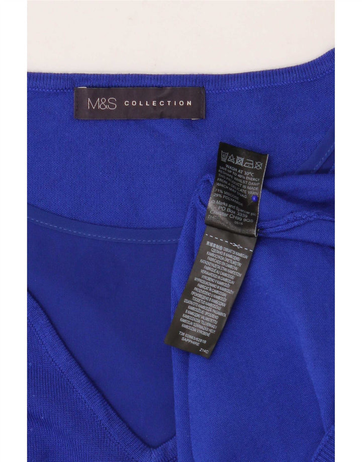 Marks & Spencer Damen-Pullover mit 3/4-Ärmeln und V-Ausschnitt, Gr. 12, Mittelblau