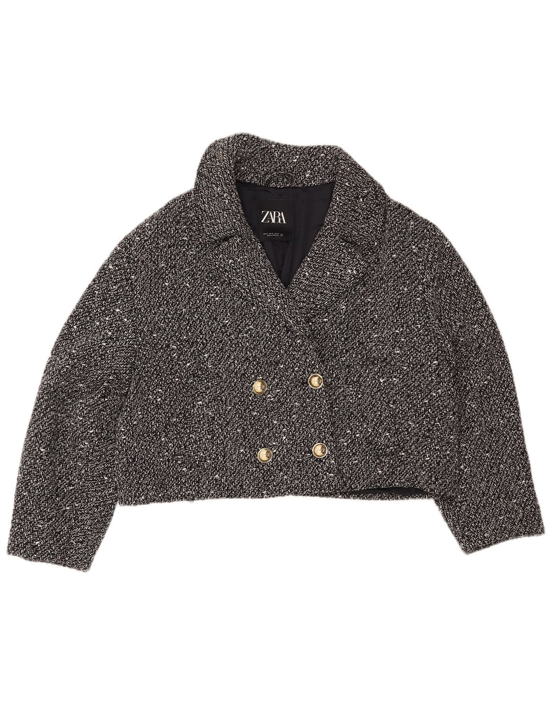 ZARA Damen Oversized Crop Blazer Jacke UK 18 XL Schwarz meliert