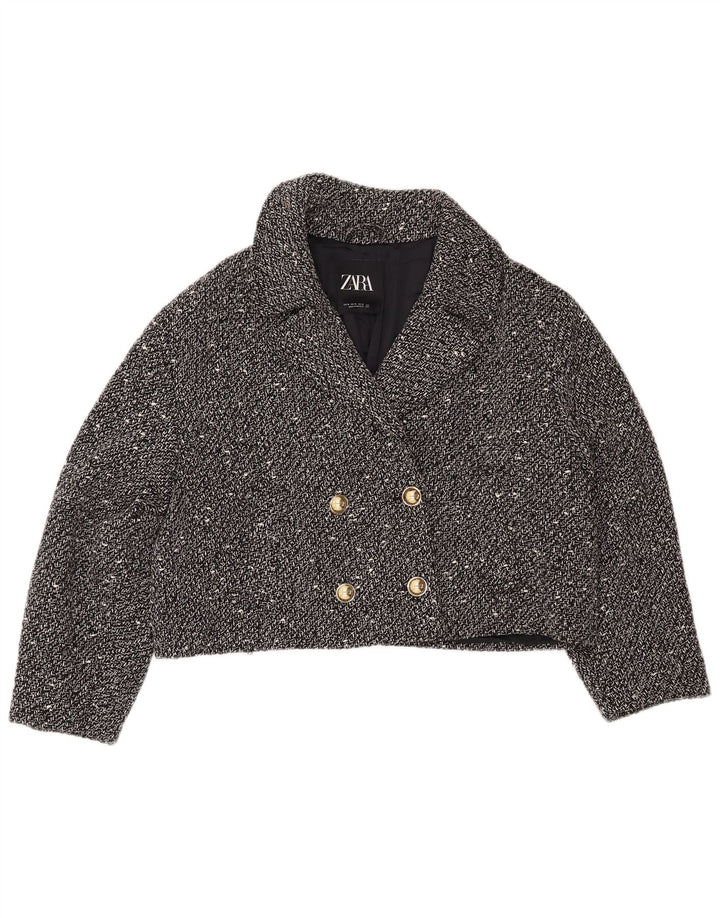 ZARA Damen Oversized Crop Blazer Jacke UK 18 XL Schwarz meliert