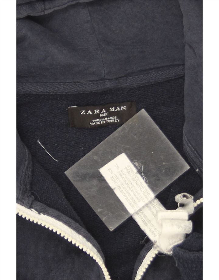 Zara Herren-Kapuzenpullover mit Reißverschluss, mittlere marineblaue Baumwolle
