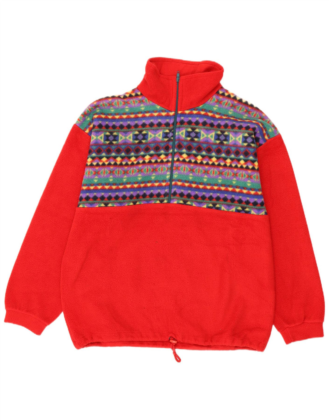 Vintage Herren-Fleecepullover mit Reißverschluss, Mittelrot, geometrisches Polyester