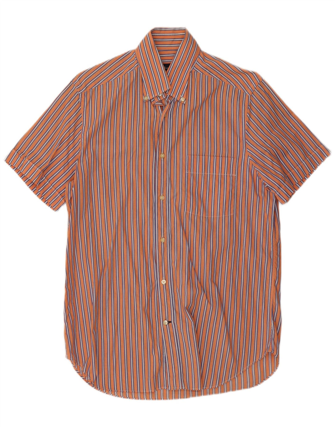 Massimo Dutti Herren-Kurzarmhemd aus mittelorange gestreifter Baumwolle