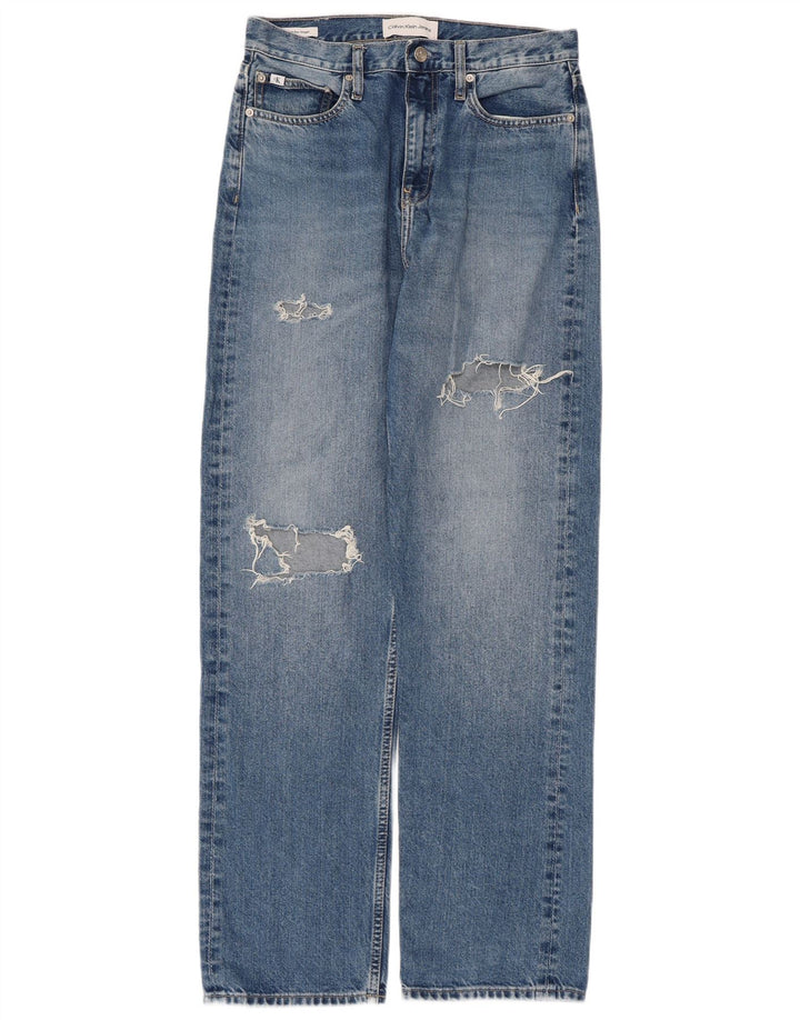 CALVIN KLEIN Damen High Rise Distressed Straight Jeans W30 L32 Blau
