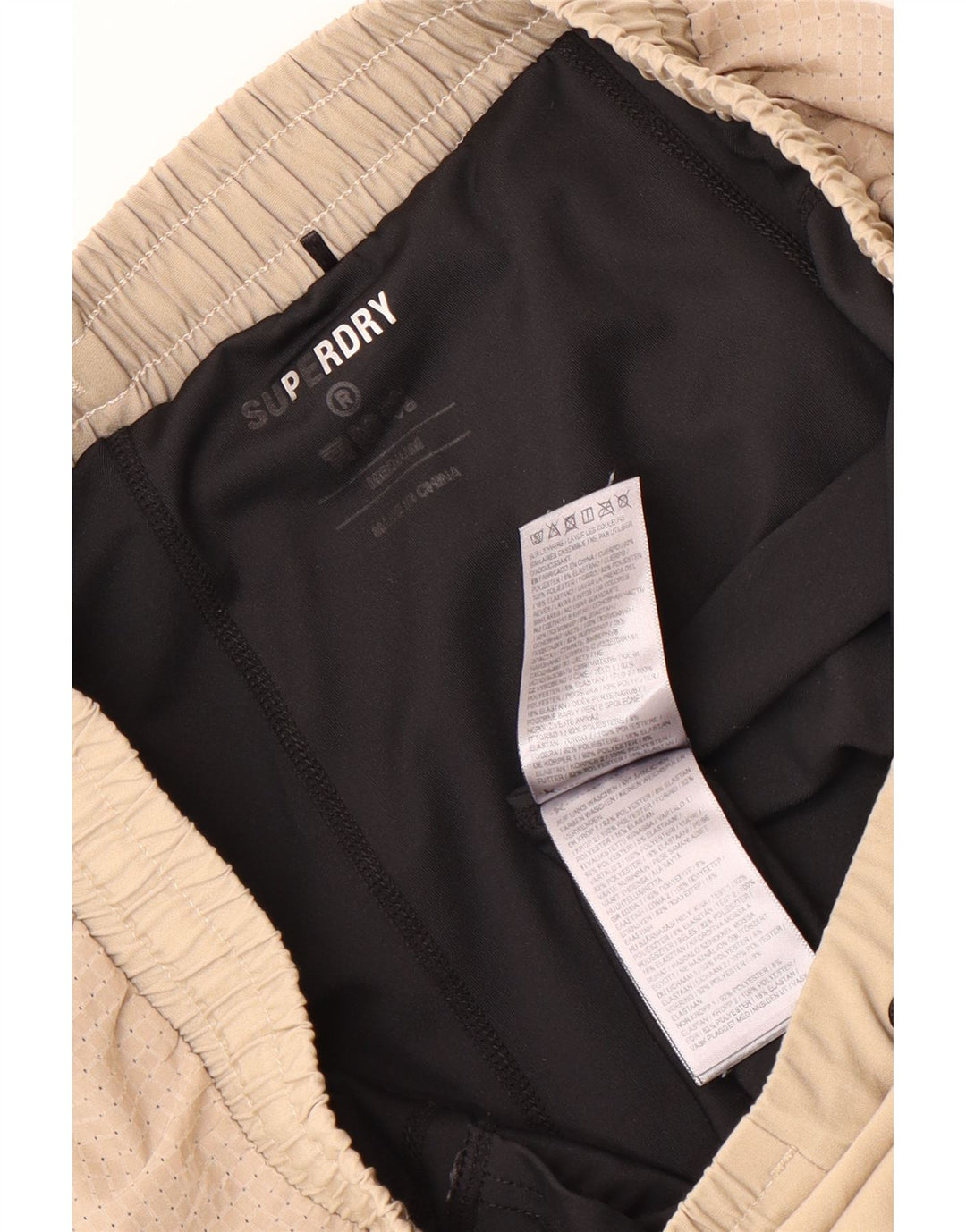 Superdry Herren-Sportshorts aus mittelbeigefarbenem Farbblock-Polyester