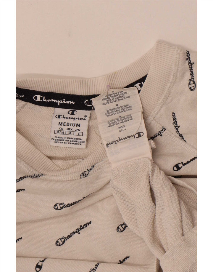 Champion Damen Crop Graphic Sweatshirt Pullover UK 14 Mittelweiße Baumwolle