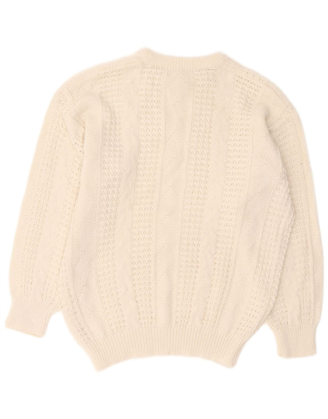 VINTAGE Damen Übergroßer Pullover mit Rundhalsausschnitt UK 10/12 Mittelweiß