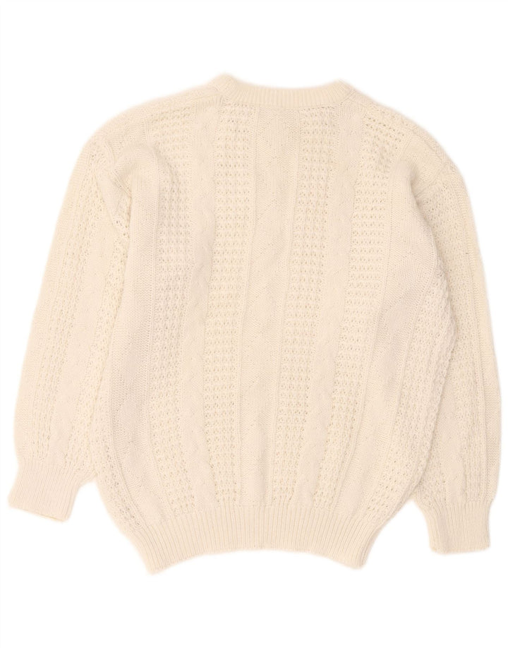 VINTAGE Damen Übergroßer Pullover mit Rundhalsausschnitt UK 10/12 Mittelweiß