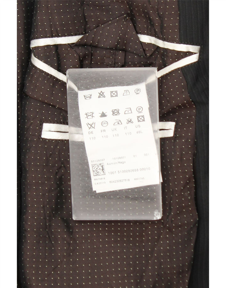 Hugo Boss Herren-Blazer mit 2 Knöpfen, UK 44, 2XL, schwarze Nadelstreifenwolle