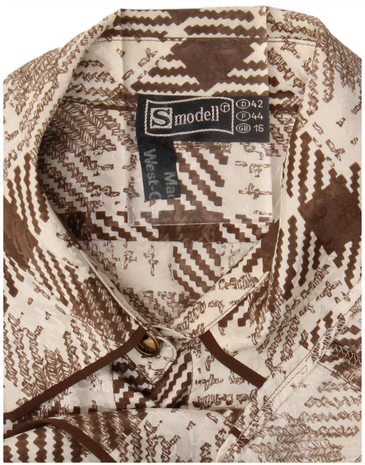 Vintage Damen-Hemd mit normaler Passform, UK 16, großes braunes Hahnentrittmuster im Retro-Stil