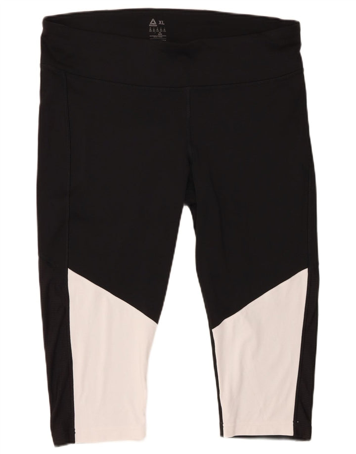 REEBOK Damen Capri-Leggings UK 20/22 XL Schwarzes Colourblock-Polyester