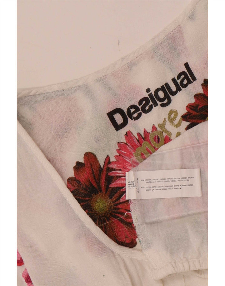 Desigual Damen Tunika-Top UK 12 Mittelweiße Viskose mit Blumenmuster