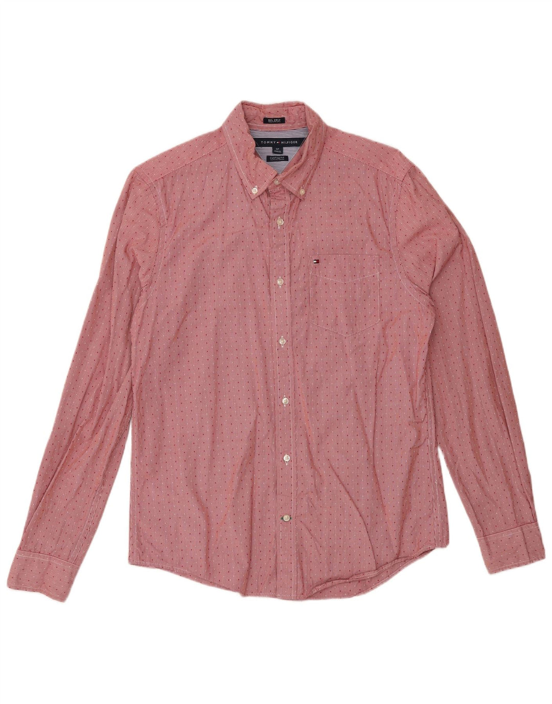 Tommy Hilfiger Herren-Hemd mit individueller Passform, klein, rot gefleckte Baumwolle