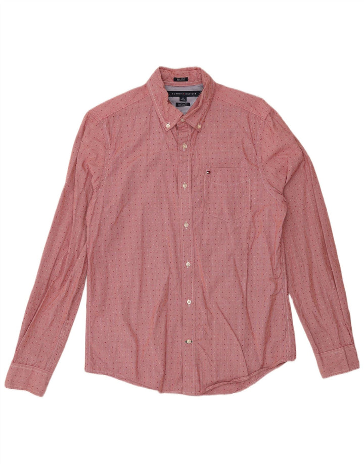 Tommy Hilfiger Herren-Hemd mit individueller Passform, klein, rot gefleckte Baumwolle