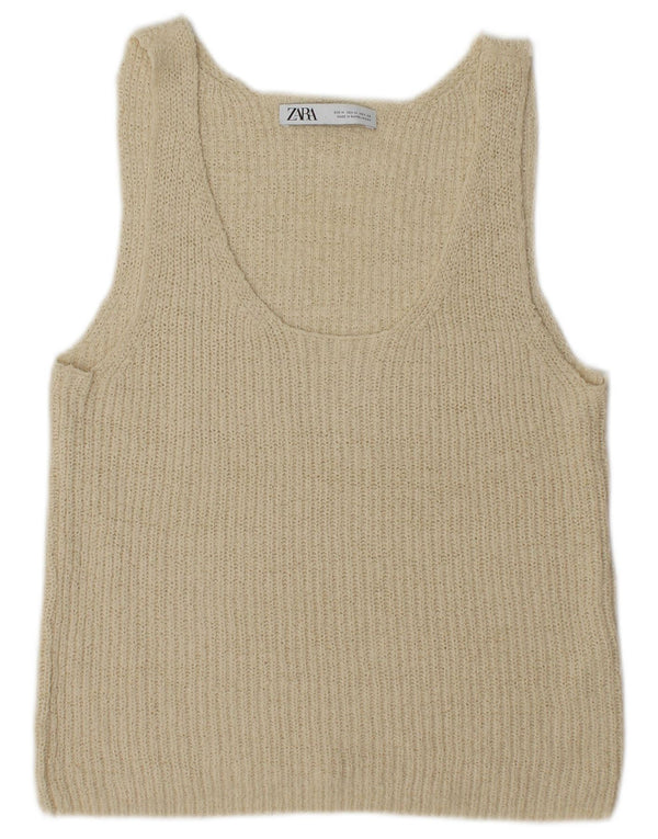 Zara Damen Weste Tank Top UK 12 Medium Beige Acryl