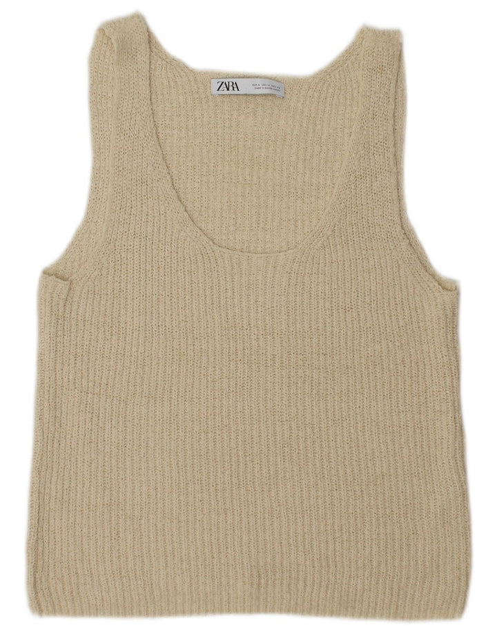 Zara Damen Weste Tank Top UK 12 Medium Beige Acryl