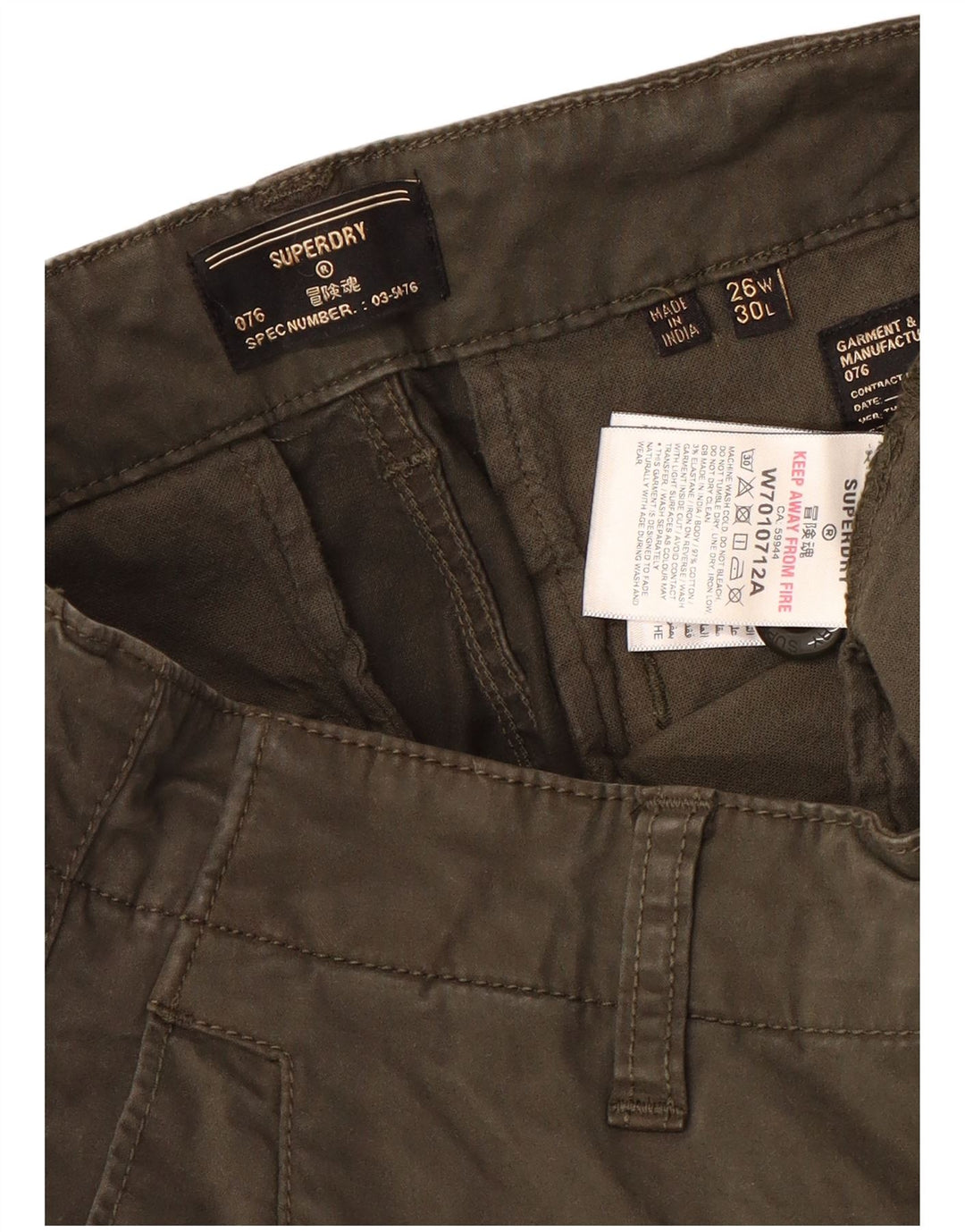 SUPERDRY Womens Slim Cargo Trousers W26 L30 Green Cotton