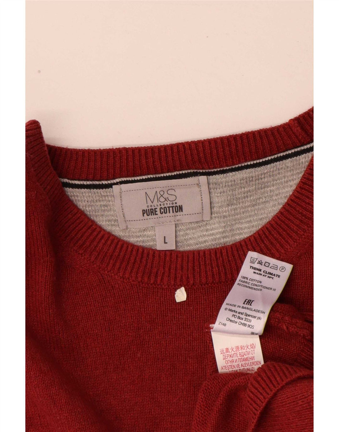 Marks & Spencer Herren-Pullover mit U-Boot-Ausschnitt, groß, aus roter Baumwolle